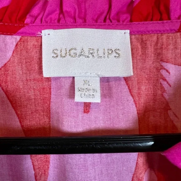 Sugarlips Fuchsia and Scarlet Ruffle Mini Tiered Dress. V-Neck. Size XL - Picture 4 of 6